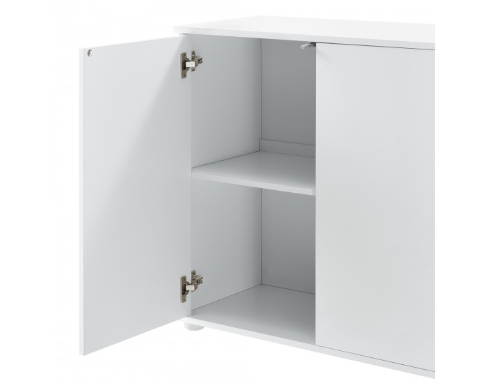 Скрин Paarl, 74 x 117 x 36 cm с 2 чекмеджета и 3 вратички, с механизъм, ПДЧ, Бял гланц