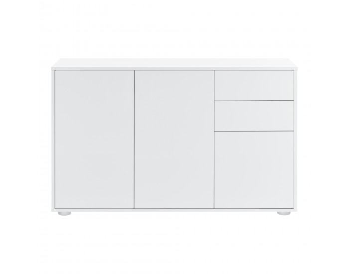 Скрин Paarl, 74 x 117 x 36 cm с 2 чекмеджета и 3 вратички, с механизъм, ПДЧ, Бял гланц