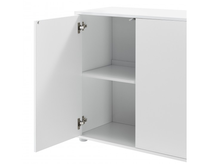Скрин Paarl, 74 x 117 x 36 cm с 2 чекмеджета и 3 вратички, с механизъм, ПДЧ, Бял, матиран