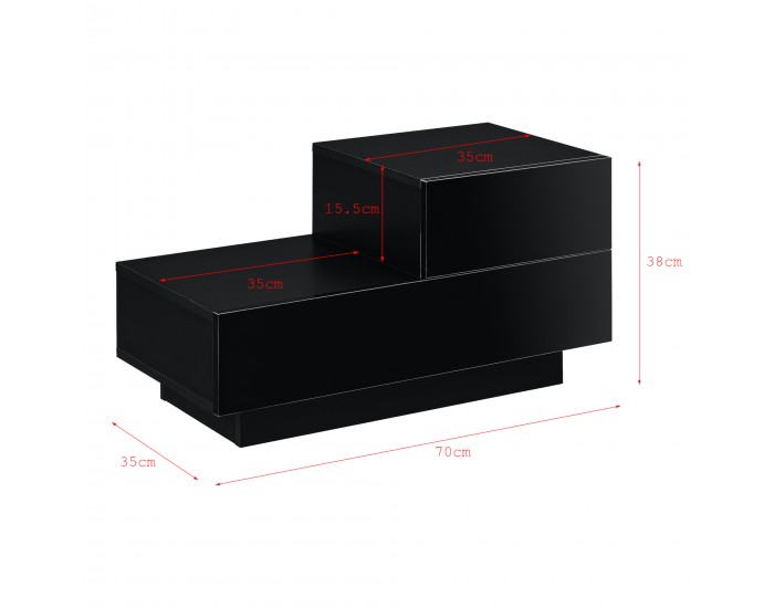 Нощно шкафче Sebokeng, 38 x 70 x 35 cm, с 2 чекмеджета, дясно, ПДЧ, Черно гланц