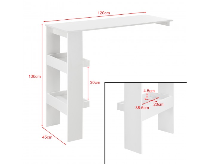 Бар маса Bromölla, размери 120x45x106 см,  Бял цвят