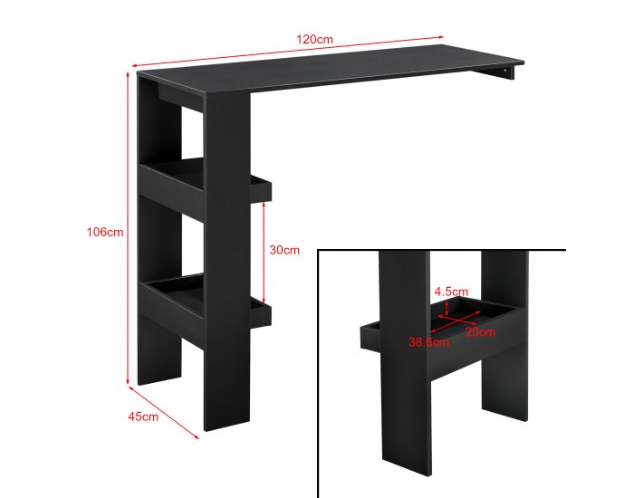 Бар маса Bromölla, размери 120x45x106 см, Черен цвят