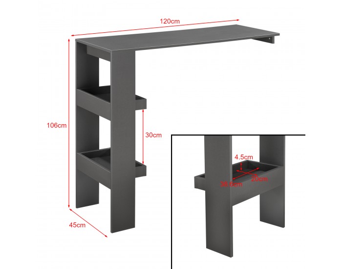 Бар маса Bromölla, размери 120x45x106 см,  тъмно сив цвят