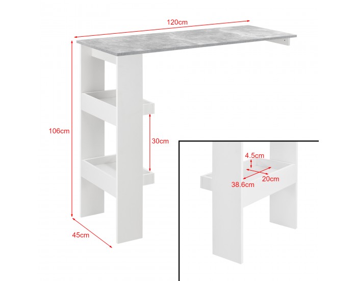 Бар Маса Bromölla, размери 120x45x106 cm,  Бетон, бял цвят