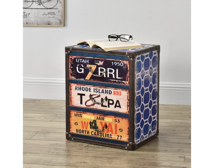 Скрин United States с 3 чекмеджета, 50 x 40 x 30 cm, индустриален дизайн, еко кожа,MDF, многоцветен