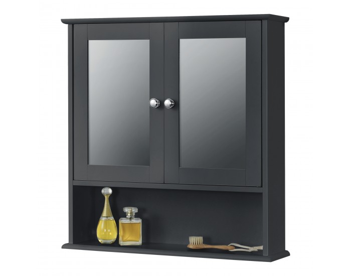 Шкаф за баня Linz, размери 58x56x13 см с огледало, МДФ,  тъмно сив цвят