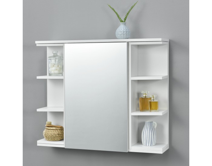 Горен шкаф за баня  Harstad,  64 x 80 x 20 cm, с огледало, бял, ПДЧ