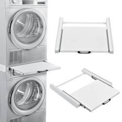 Междинна рамка за перална машина и сушилня с рафт, 60 x 54 cm, бяла, синтерована стомана - Кухня