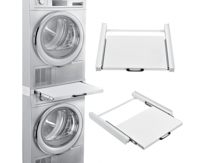 Междинна рамка за перална машина и сушилня с рафт, 60 x 54 cm, бяла, синтерована стомана