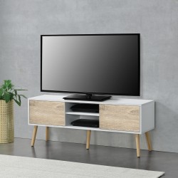 ТВ маса Eskilstuna, размери 120 x 29,5 x 46,5 см,  с 2 врати на шкафа и 2 рафта, дъб, Бял цвят - Sonata G