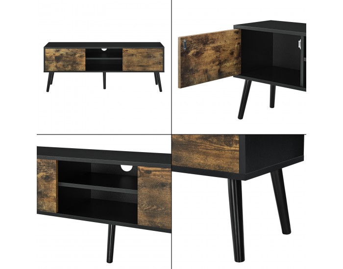 ТВ маса Eskilstuna, размери 120 x 29,5 x 46,5 см, с 2 врати на шкафа и 2 рафта, Черно, Тъмно дърво ТВ маса Eskilstuna, размери 120 x 29,5 x 46,5 см, с 2 врати на шкафа и 2 рафта, Черно, Тъмно дърво
