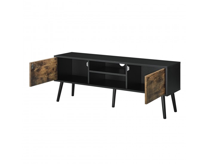 ТВ маса Eskilstuna, размери 120 x 29,5 x 46,5 см, с 2 врати на шкафа и 2 рафта, Черно, Тъмно дърво ТВ маса Eskilstuna, размери 120 x 29,5 x 46,5 см, с 2 врати на шкафа и 2 рафта, Черно, Тъмно дърво