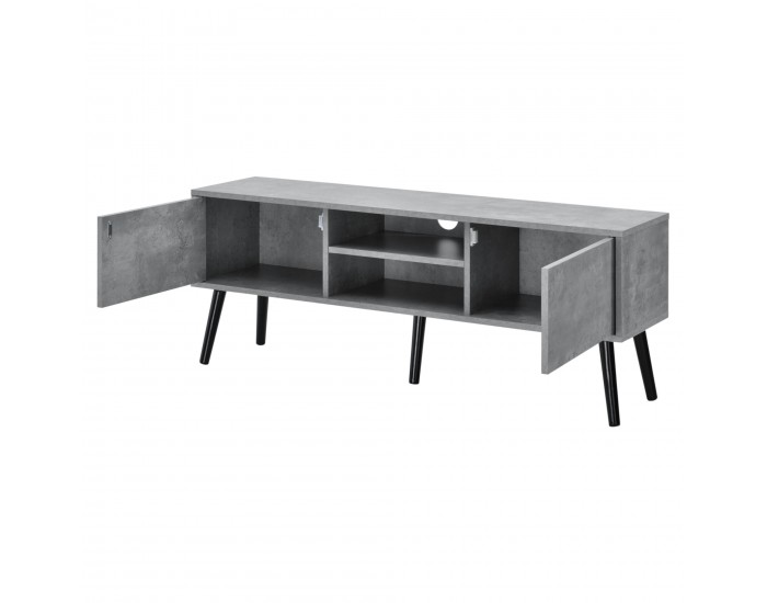 ТВ маса Eskilstuna, размери 120 x 29,5 x 46,5 см, с 2 врати на шкафа и 2 рафта, Бетонен вид цвят ТВ маса Eskilstuna, размери 120 x 29,5 x 46,5 см, с 2 врати на шкафа и 2 рафта, Бетонен вид цвят