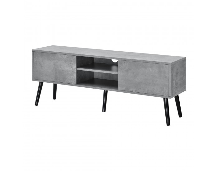 ТВ маса Eskilstuna, размери 120 x 29,5 x 46,5 см, с 2 врати на шкафа и 2 рафта, Бетонен вид цвят ТВ маса Eskilstuna, размери 120 x 29,5 x 46,5 см, с 2 врати на шкафа и 2 рафта, Бетонен вид цвят