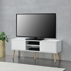 ТВ маса Eskilstuna, размери 120 x 29,5 x 46,5 см с 2 врати на шкафа и 2 рафта, Бяла - ТВ шкафове