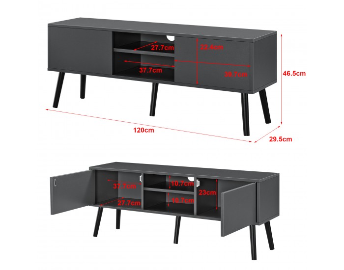 ТВ маса Eskilstuna, размери 120 x 29,5 x 46,5 см,  с 2 врати на шкафа и 2 рафта, Тъмно сив цвят