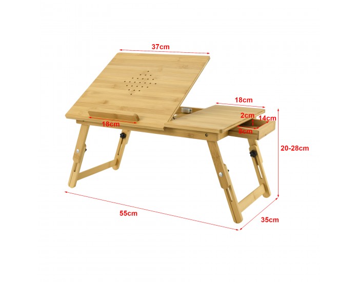 Бамбукова маса за лаптоп Trysil, размери 55x35x28 см