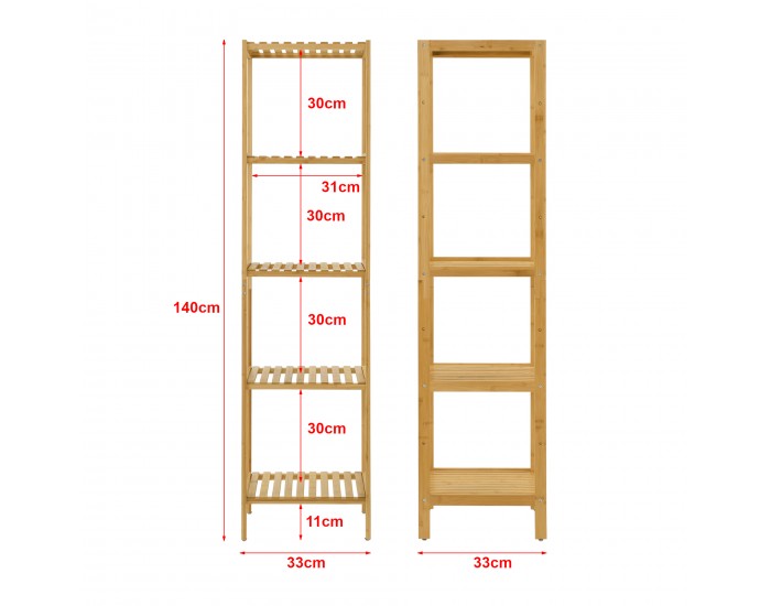 Рафт за баня Lierne с 5 рафта, размери 33x33x140см, бамбук