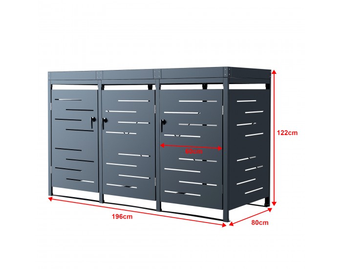 Кошче за боклук Salching за 3 кошчета, цвят антрацит, размери 122x196x80 cm