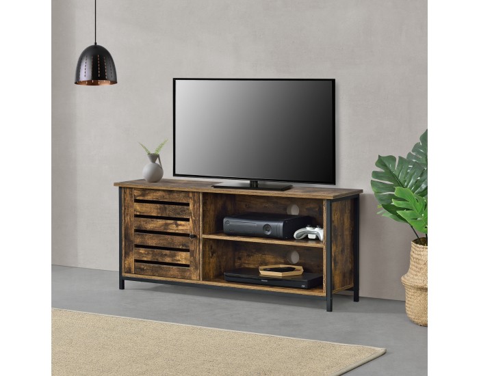 ТВ маса Engerdal, размери 49 x 110 x 30 см, ТВ ниска табла с отделение за шкаф и рафт ПДЧ черно, тъмен дървесен цвят