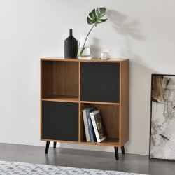 Страничен шкаф Heby, размери  93x80x30 см,  скрин с 2 отворени рафта,  стенен шкаф,  макс. 20 кг,  тъмно дърво в тон,  черен цвят - Дневна