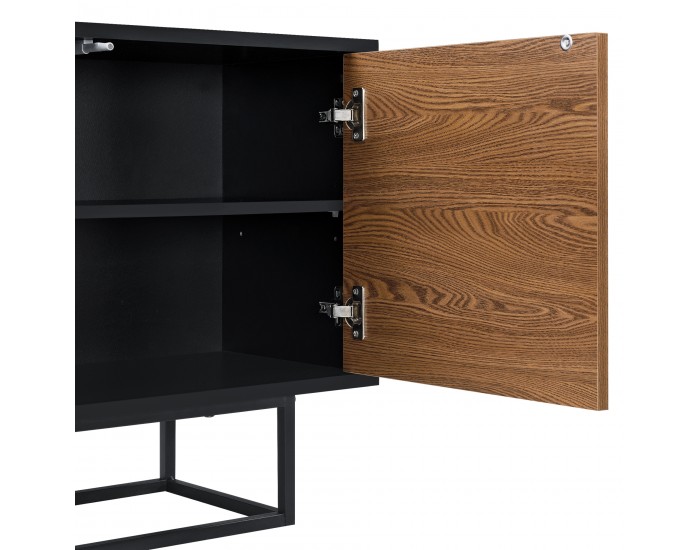 Страничен шкаф Gnosjö, размери  80x30x93 см,  скрин с 4 врати,  шкаф холен, метална рамка,  черен цвят,  тъмно дърво