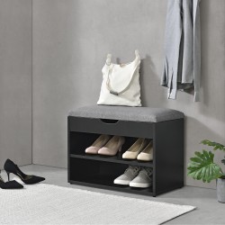 Пейка за обувки Gentofte, размери  60x30x46cm,  Шкаф за обувки с 3 рафта, рафт за обувки за 4 чифта обувки,  пейка,  черен,  сив цвят - Антре