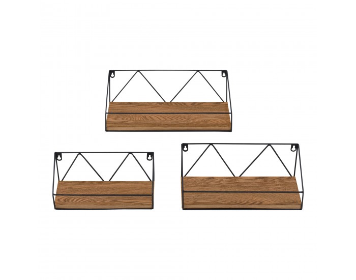 Стенен рафт Kolding, 3бр. различни размери, висящ рафт, стенен рафт, плаващ рафт, желязна рамка макс. 10 кг, тъмно дърво в тон