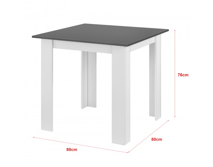 Трапезна маса Algermissen, размери 80x80x76 см, за 4 души, тъмно сиво, бяло цвят