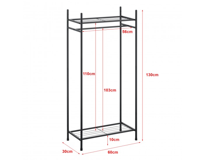 Поставка за портманта с 2 рафта, размери 130x60x40 см, черен цвят