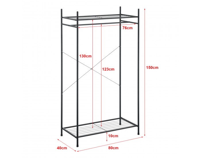 Поставка за портманта с 2 рафта, размери 150x80x40 см,  черен цвят