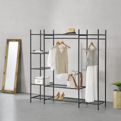 Поставка за портманта с 6 рафта, размери 150 x 110 x 40 см,  черен цвят - Спалня