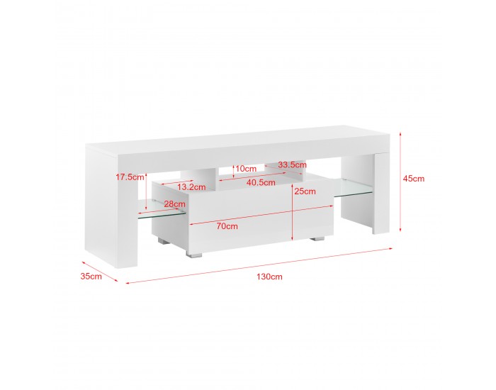 Шкаф за телевизор  с LED осветление и дистанционно управление, ПДЧ, Бял, 130 x 35 x 45 cm