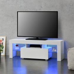 Шкаф за телевизор  с LED осветление и дистанционно управление, ПДЧ, Бял, 130 x 35 x 45 cm - ТВ шкафове