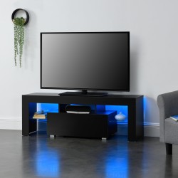 Шкаф за телевизор с LED осветление и дистанционно управление, ПДЧ, Черен, 130 x 35 x 45 cm - ТВ шкафове