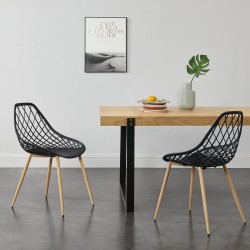 [Комплект от 2 дизайнерски трапезни стола  Пластмаса, Черен, 83x48x58 cm - 