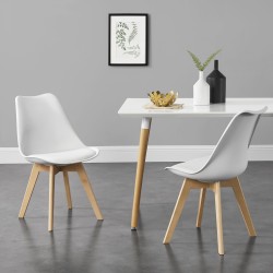 Трапезарен комплект  81 x 49 x 57 cm , 2 броя столове, тапицирани с изкуствена кожа с крака от буково дърво, Бели - Комплекти маси и столове