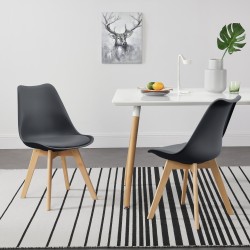 Трапезарен комплект  81 x 49 x 57 cm , 2 броя столове, тапицирани с изкуствена кожа с крака от буково дърво, Сиви - Комплекти маси и столове