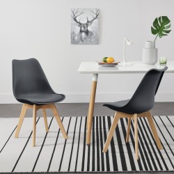 Трапезарен комплект  81 x 49 x 57 cm , 2 броя столове, тапицирани с изкуствена кожа с крака от буково дърво, Сиви - Столове