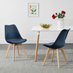 Трапезарен комплект  81 x 49 x 57 cm , 2 броя столове, тапицирани с изкуствена кожа с крака от буково дърво, Сини - Комплекти маси и столове