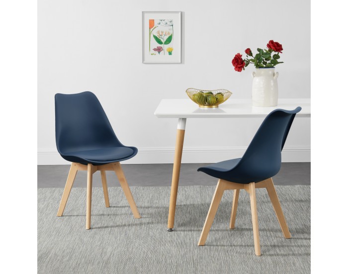 Трапезарен комплект  81 x 49 x 57 cm , 2 броя столове, тапицирани с изкуствена кожа с крака от буково дърво, Сини