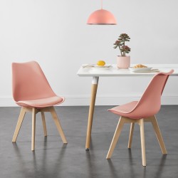 Трапезарен комплект  81 x 49 x 57 cm , 2 броя столове, тапицирани с изкуствена кожа с крака от буково дърво, Розови - Комплекти маси и столове