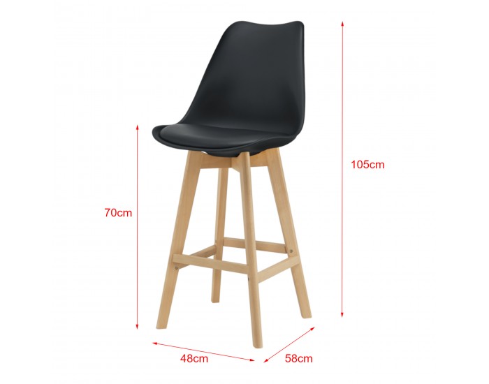 Комплект от 2 бар стола , корпус от Бук, тапицирани с еко кожа, 105 cm високи, Черни