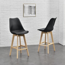 Бар стол с облегалка Lublin,  Комплект от 6 броя, черен цвят - Бар столове