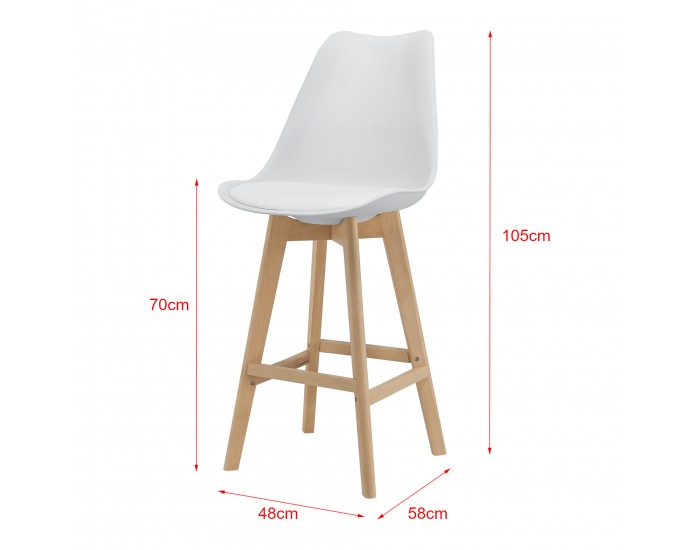 Комплект от 2 бар стола , корпус от Бук, тапицирани с еко кожа, 105 cm високи, Бели
