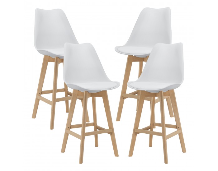 Бар стол с облегалка Lublin,  Комплект от 4 броя, бял цвят