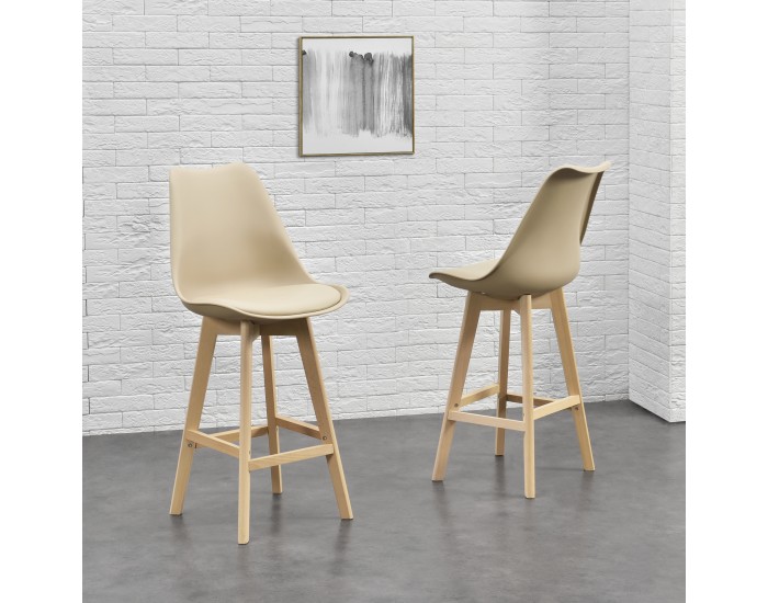 Бар стол с облегалка Lublin,  Комплект 6 броя, бежов цвят
