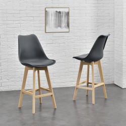 Комплект от 2 бар стола , корпус от Бук, тапицирани с еко кожа, 105 cm високи, Сиви - Бар столове