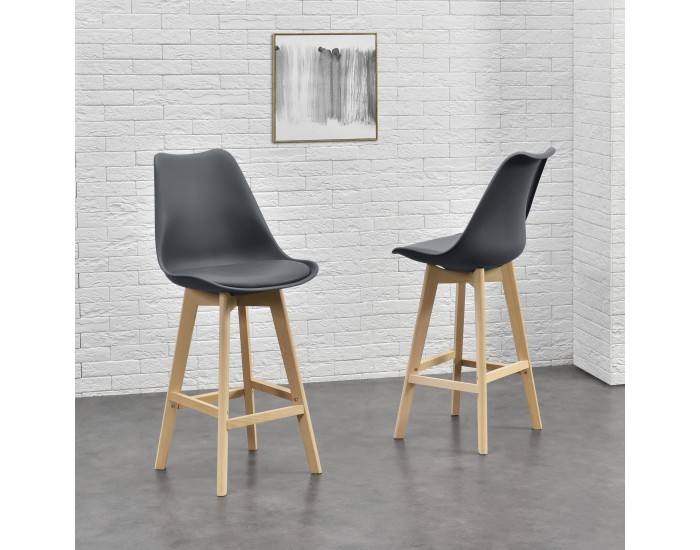 Бар стол с облегалка Lublin , Комплект от 6 броя,  сив цвят