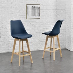 Бар стол с облегалка Lublin,  Комплект от 4 броя, син цвят - Бар столове